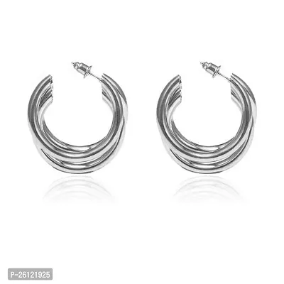 Trendy Silver Plated Earrings For Women's | Elegant  Stylish | Size: Free Size Alloy Hoop Earring