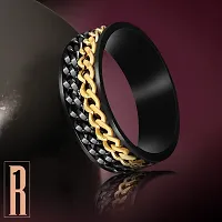 Unique Double Chain Ring Gift For Men's  Boys I Size : 16,  Black  Golden I Stainless Steel Ring-thumb1