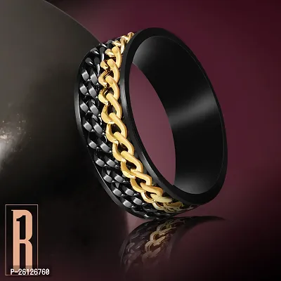 Unique Double Chain Ring Gift For Men's  Boys I Size : 16,  Black  Golden I Stainless Steel Ring-thumb2