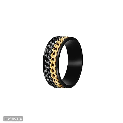 Unique Double Chain Gift For Mens  Boys I Size : 18, Black  Golden I Stainless Steel Ring