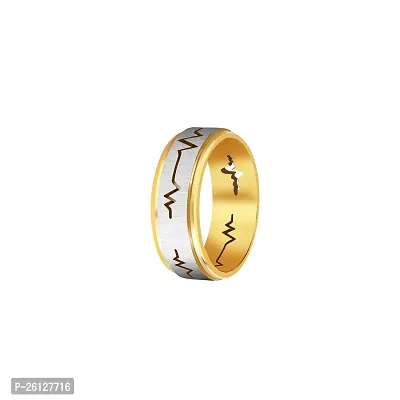 Sterling Heartbeat Pattern Ring For Men's I Size : 16, Silver  Golden,  Stainless Steel Gold Plated Ring