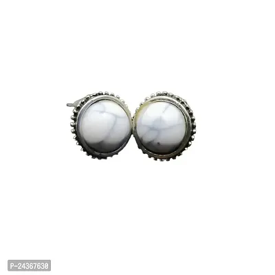 RARE1STUDIO Turquoise White Stone Marble Finished Silver Polished Daily wear Stud, which can go on Ethenic as well as to your Western Wears, Classy, Elegant, White Earrings for Women-thumb0