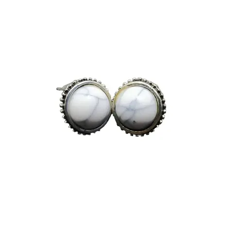 RARE1STUDIO Turquoise White Stone Marble Finished Silver Polished Daily wear Stud, which can go on Ethenic as well as to your Western Wears, Classy, Elegant, White Earrings for Women