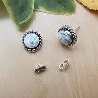 RARE1STUDIO Turquoise White Stone Marble Finished Silver Polished Daily wear Stud, which can go on Ethenic as well as to your Western Wears, Classy, Elegant, White Earrings for Women-thumb1