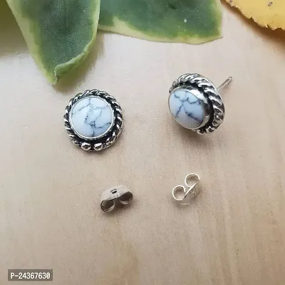 RARE1STUDIO Turquoise White Stone Marble Finished Silver Polished Daily wear Stud, which can go on Ethenic as well as to your Western Wears, Classy, Elegant, White Earrings for Women-thumb2