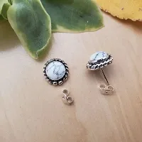 RARE1STUDIO Turquoise White Stone Marble Finished Silver Polished Daily wear Stud, which can go on Ethenic as well as to your Western Wears, Classy, Elegant, White Earrings for Women-thumb2