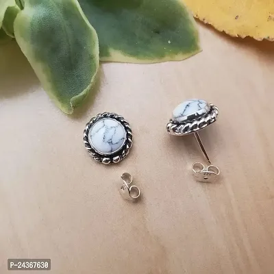 RARE1STUDIO Turquoise White Stone Marble Finished Silver Polished Daily wear Stud, which can go on Ethenic as well as to your Western Wears, Classy, Elegant, White Earrings for Women-thumb3