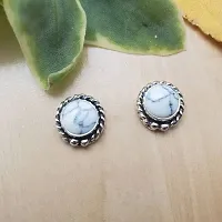 RARE1STUDIO Turquoise White Stone Marble Finished Silver Polished Daily wear Stud, which can go on Ethenic as well as to your Western Wears, Classy, Elegant, White Earrings for Women-thumb3
