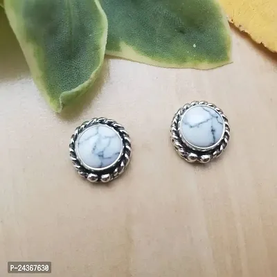 RARE1STUDIO Turquoise White Stone Marble Finished Silver Polished Daily wear Stud, which can go on Ethenic as well as to your Western Wears, Classy, Elegant, White Earrings for Women-thumb4