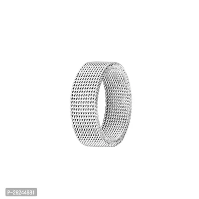 RARE1STUDIO Elegant Sterling Silver Ring With Mesh Design For Men's| Size : 17 | Comfort Fit, Stainless Steel | Silver Plated Ring-thumb0