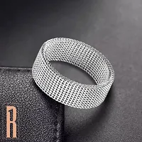 RARE1STUDIO Elegant Sterling Silver Ring With Mesh Design For Men's| Size : 17 | Comfort Fit, Stainless Steel | Silver Plated Ring-thumb2