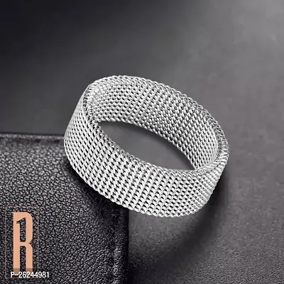 RARE1STUDIO Elegant Sterling Silver Ring With Mesh Design For Men's| Size : 17 | Comfort Fit, Stainless Steel | Silver Plated Ring-thumb3