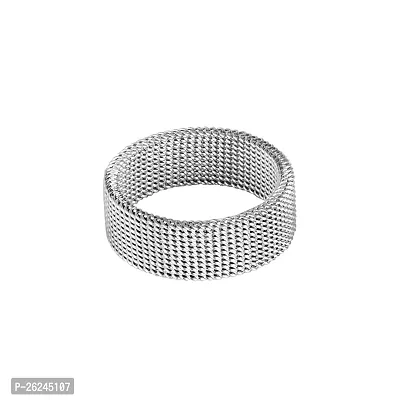 RARE1STUDIO Elegant Sterling Silver Ring With Mesh Design For Men's| Size : 18 | Comfort Fit, Stainless Steel | Silver Plated Ring-thumb2