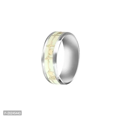 RARE1STUDIO Gold Heartbeat Pattern Ring For Men's I Size : 17 I Thumb Ring I Valentine Gift Stainless Steel, Silver Plated Ring