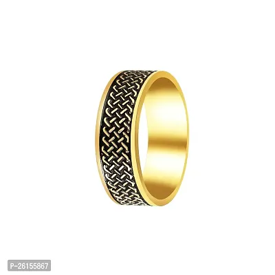 Black  Gold Matte Finish Sleek Comfortable Ring For Men's  Boy's I Size : 20 I Stainless Steel Gold Plated Ring