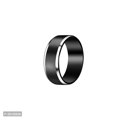 Elegant Valentine  Birthday Gift For Men's  Boy's | Size : 18, Black/Silver Stainless Steel Titanium Plated Ring-thumb0