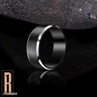 Elegant Valentine  Birthday Gift For Men's  Boy's | Size : 18, Black/Silver Stainless Steel Titanium Plated Ring-thumb3
