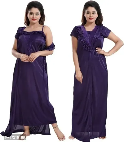 satin two piece pruple coloured nighty with robe-thumb0