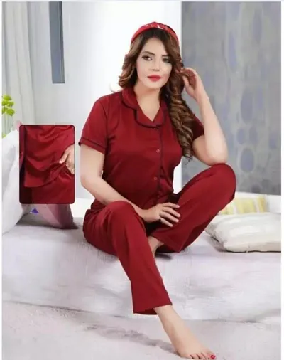 Satin Solid Night Suit For Women