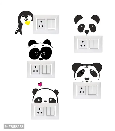 Pvc Vinyl Multicolor Decals Decorative Small Switch Penal/Board Decor Wall Sticker Ofbeautiful Penguin Abstract Beautiful Panda Big Eyes Black-thumb0