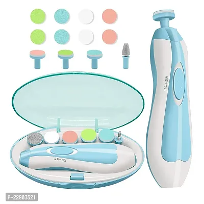 KENDRICK Baby Nail File Electric Nail Trimmer Manicure Set with Nail Clippers,Toes Fingernails Care Trim Polish Grooming Kit Safe for Toddler Kids or Women,LED Light and10 Grinding Heads(White/Teal)