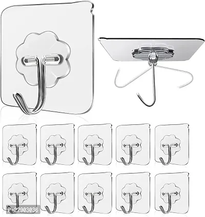 KENDRICK Adhesive Hooks Kitchen Wall Hooks-Heavy Duty 13.2lb(Max) Nail Free Sticky Hangers with Stainless Hooks Reusable Utility Towel Bath Ceiling Hooks HEA (Adhesive Wall Hook, 10)-thumb0