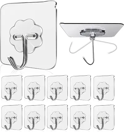 KENDRICK Adhesive Hooks Kitchen Wall Hooks-Heavy Duty 13.2lb(Max) Nail Free Sticky Hangers with Stainless Hooks Reusable Utility Towel Bath Ceiling Hooks HEA (Adhesive Wall Hook, 10)