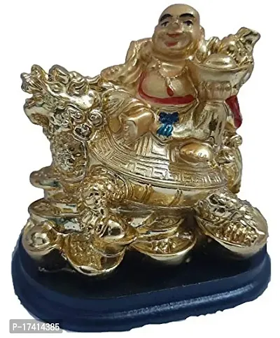 UDee Handcrafted Feng Shui Laughing Buddha Riding on Dragon and Ingot Home Decor and Gifting (Height 9 cm X Length 8 cm X Width 6Cm)