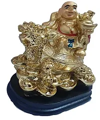 UDee Handcrafted Feng Shui Laughing Buddha Riding on Dragon and Ingot Home Decor and Gifting (Height 9 cm X Length 8 cm X Width 6Cm)-thumb2