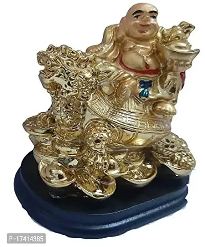 UDee Handcrafted Feng Shui Laughing Buddha Riding on Dragon and Ingot Home Decor and Gifting (Height 9 cm X Length 8 cm X Width 6Cm)-thumb3