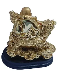 UDee Handcrafted Feng Shui Laughing Buddha Riding on Dragon and Ingot Home Decor and Gifting (Height 9 cm X Length 8 cm X Width 6Cm)-thumb3