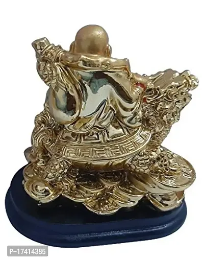 UDee Handcrafted Feng Shui Laughing Buddha Riding on Dragon and Ingot Home Decor and Gifting (Height 9 cm X Length 8 cm X Width 6Cm)-thumb4