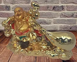 UDee Feng Shui Golden Laughing Buddha with Wealth Coin Potli Decorative Showpiece (6 cm x 7 cm x 10 cm)-thumb3