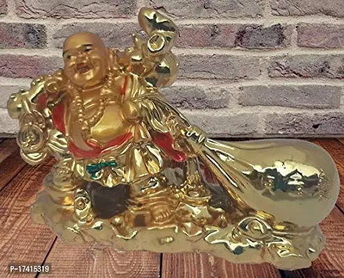 UDee Feng Shui Golden Laughing Buddha with Wealth Coin Potli Decorative Showpiece (6 cm x 7 cm x 10 cm)-thumb4