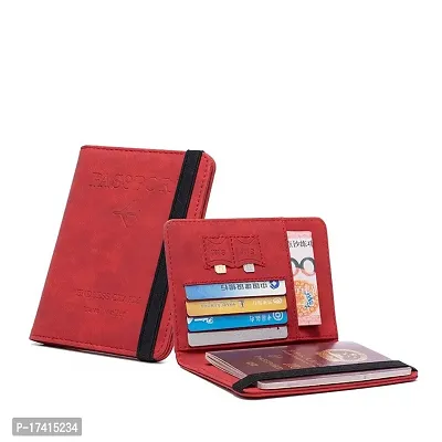 UDee Passport Holder,Passport Cover Imitation Leather Passport Cover with RFID Blocker, Protective Cover Vaccination Card Pocket for Credit Cards ID and Travel Document Holder Organizer (Wine Red)-thumb0