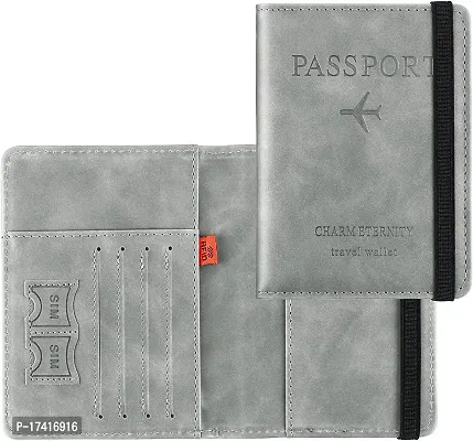 UDee Passport Holder,Passport Cover Imitation Leather Passport Cover with RFID Blocker, Protective Cover Vaccination Card Pocket for Credit Cards ID and Travel Document Holder Organizer (Grey)-thumb0