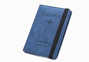 UDee Passport Holder,Passport Cover Imitation Leather Passport Cover with RFID Blocker, Protective Cover Vaccination Card Pocket for Credit Cards ID and Travel Document Holder Organizer (Blue)-thumb1