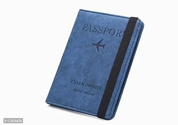 UDee Passport Holder,Passport Cover Imitation Leather Passport Cover with RFID Blocker, Protective Cover Vaccination Card Pocket for Credit Cards ID and Travel Document Holder Organizer (Blue)-thumb2