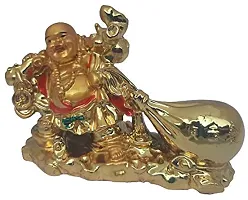 UDee Feng Shui Golden Laughing Buddha with Wealth Coin Potli Decorative Showpiece (6 cm x 7 cm x 10 cm)-thumb2