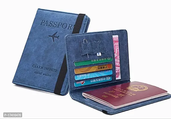 UDee Passport Holder,Passport Cover Imitation Leather Passport Cover with RFID Blocker, Protective Cover Vaccination Card Pocket for Credit Cards ID and Travel Document Holder Organizer (Blue)-thumb5