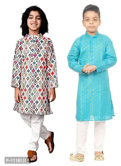 Multicolored Casual Kurta Pyjama Set For Boys Pack of 2-thumb0