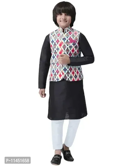 Multicolored Casual Kurta Pyjama Set with Waistcoat For Boys Pack of 1-thumb0