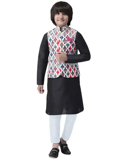 Multicolored Casual Kurta Pyjama Set with Waistcoat For Boys Pack of 1
