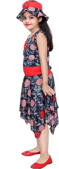 Multicolored Casual Sleeveless Frock With Cap For Girls-thumb1