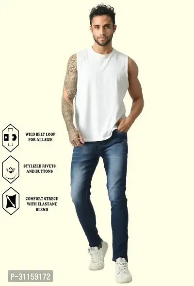 Stylish Blue Cotton Blend Mid-Rise Jeans For Men-thumb3