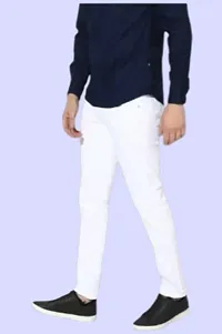 Stylish White Cotton Blend Mid-Rise Jeans For Men-thumb2