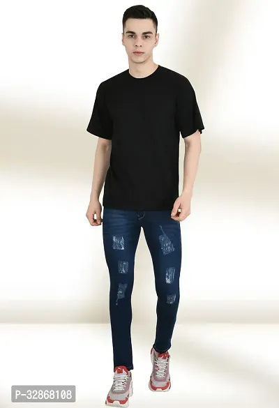 Stylish Denim Blue Solid Mid-Rise Jeans For Men-thumb3