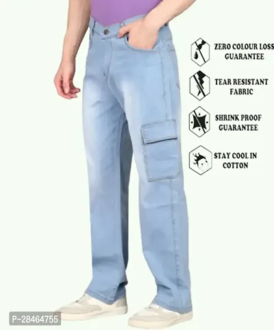 Stylish Blue Denim Solid Mid-Rise Jeans For Men