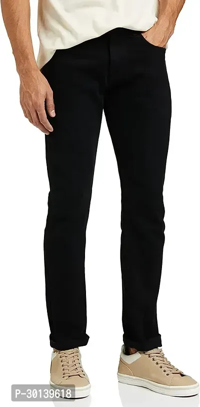 Stylish Black Denim Solid Mid-Rise Jeans For Men