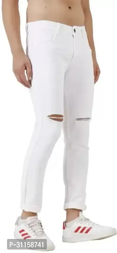 Stylish White Cotton Blend Mid-Rise Jeans For Men-thumb3